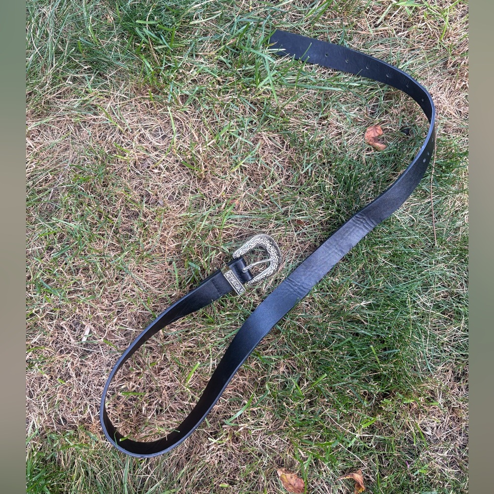 Black Leather Belt with Silver Buckle